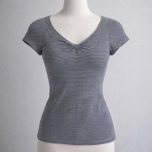 Express Sexy Basic Tee Womens Small Black White Striped Ruched Scoop Neck Top